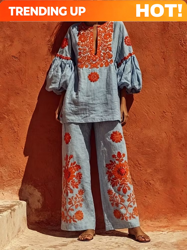 Linen Pant Wide - Özel Tasarım Kadın Boho Keten 2