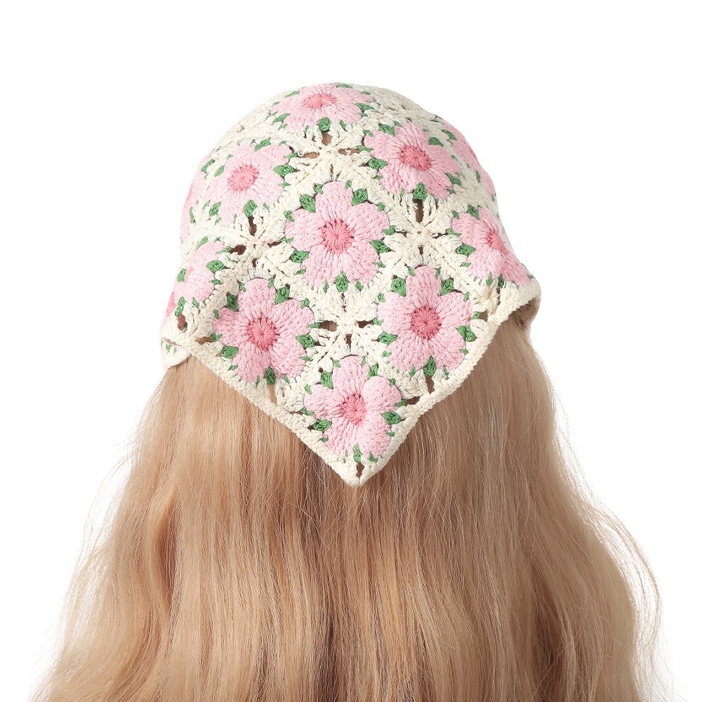 Headband Summer Knit - Vintage Dokuma Örgü Çiçek Üçgen Başörtüsü