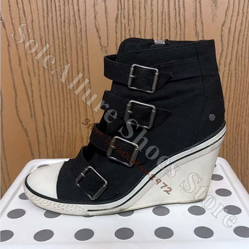 Wedge Espadrille Women - Gri Çoklu Tokalı Yüksek Tabanlı Kama