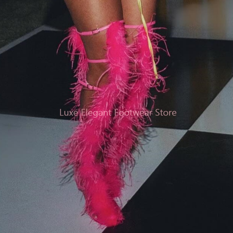 Pembe Tüylü Askılı Tokalı Bant - Sandal Strappy Heeled incelemesi ve fiyatı
